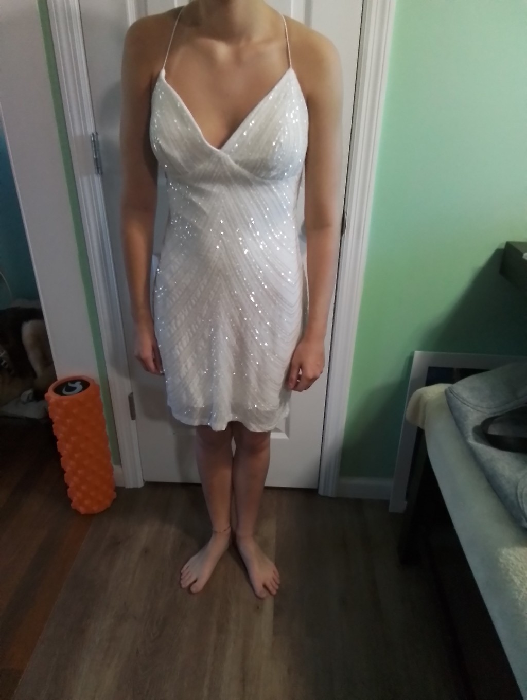 Windsor Sequin White Spaghetti Strap Slip Dress